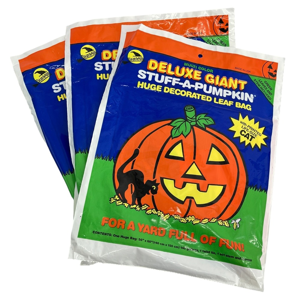 Vintage Stuff-A-Pumpkin Leaf Bags 1992 Sun Hill Deluxe Giant Lot of 3 Halloween